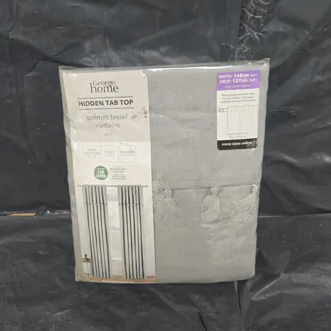 APPROXIMATELY 10 SEALED HIDDEN TAB TOP PELMET TASSEL CURTAINS GREY