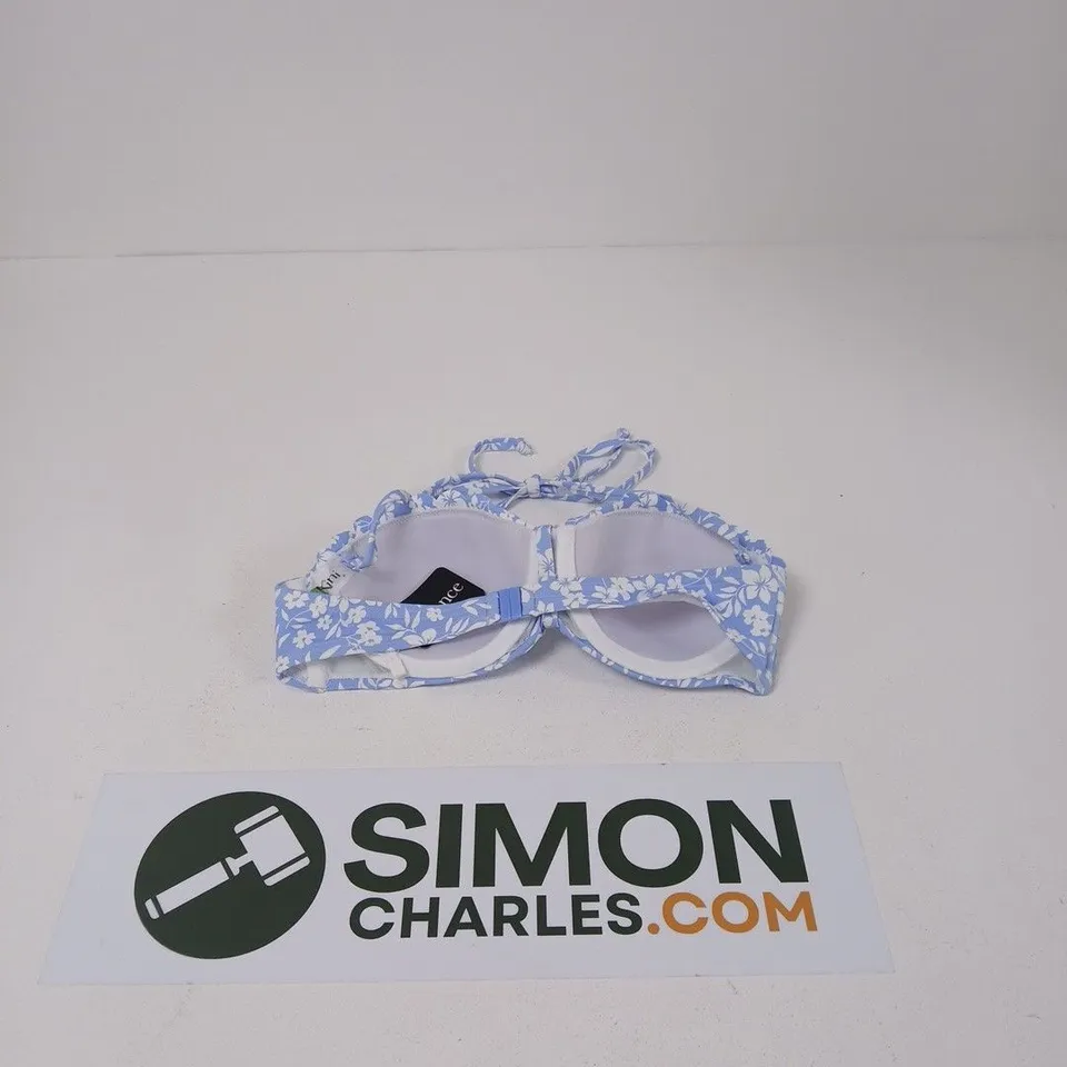 VIVANCE BLUE FLORAL BIKINI TOP WITH HALTERNECK TIES - 34B