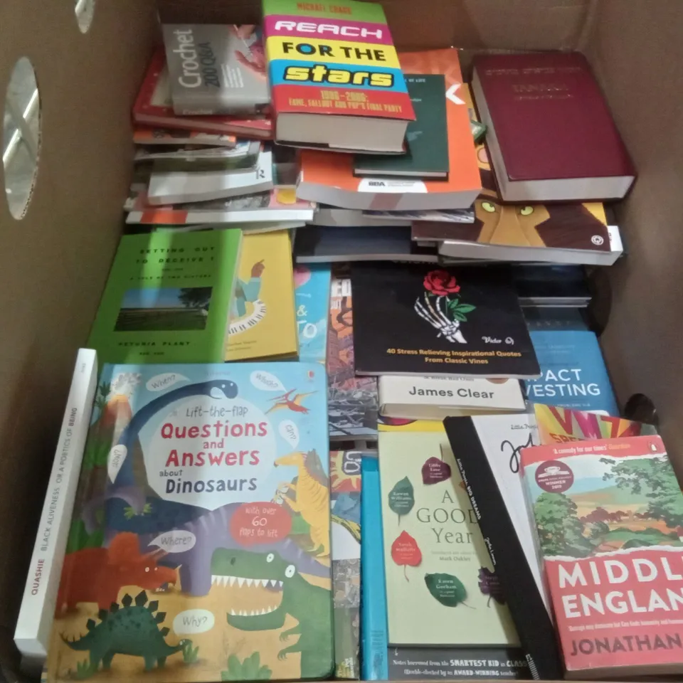 CAGE OF ASSORTED BOOKS BY DR MICHAEL MOSLEY, FRIEDRICH NIETZSCHE, DAVID GOGGINS, MONIQUE ROFFEY, HAROLD OSBORNE, SIMON STÅLENHAG