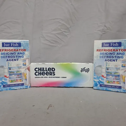 APPROXIMATELY 10 ASSORTED HOUSEHOLD ITEMS TO INCLUDE REFRIGERATOR DEICING AND DEFROSTING AGENT, AIR UP AROMA PODS, ETC