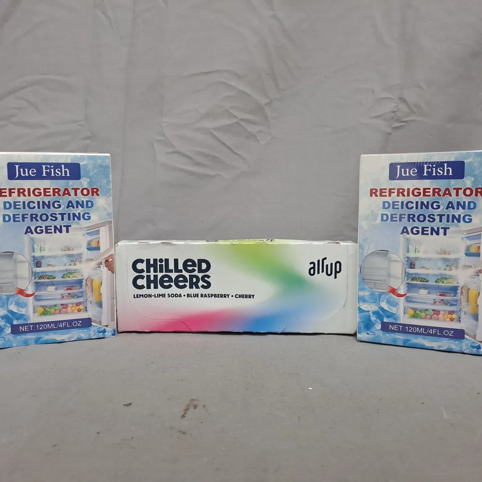 APPROXIMATELY 10 ASSORTED HOUSEHOLD ITEMS TO INCLUDE REFRIGERATOR DEICING AND DEFROSTING AGENT, AIR UP AROMA PODS, ETC