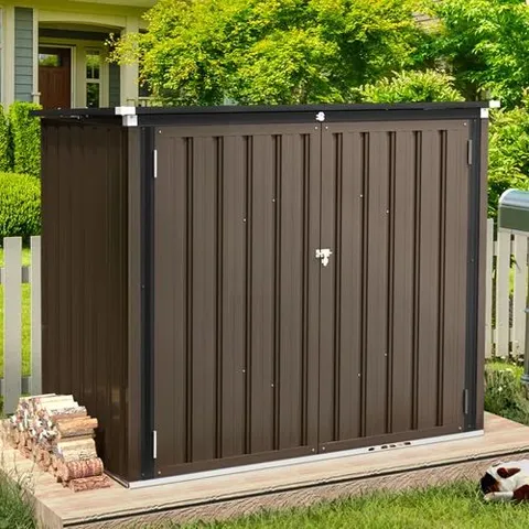 BOXED BRITZA 5FT W X 3FT METAL SHIPLAP PENT GARBAGE SHED - BROWN (1 BOX)