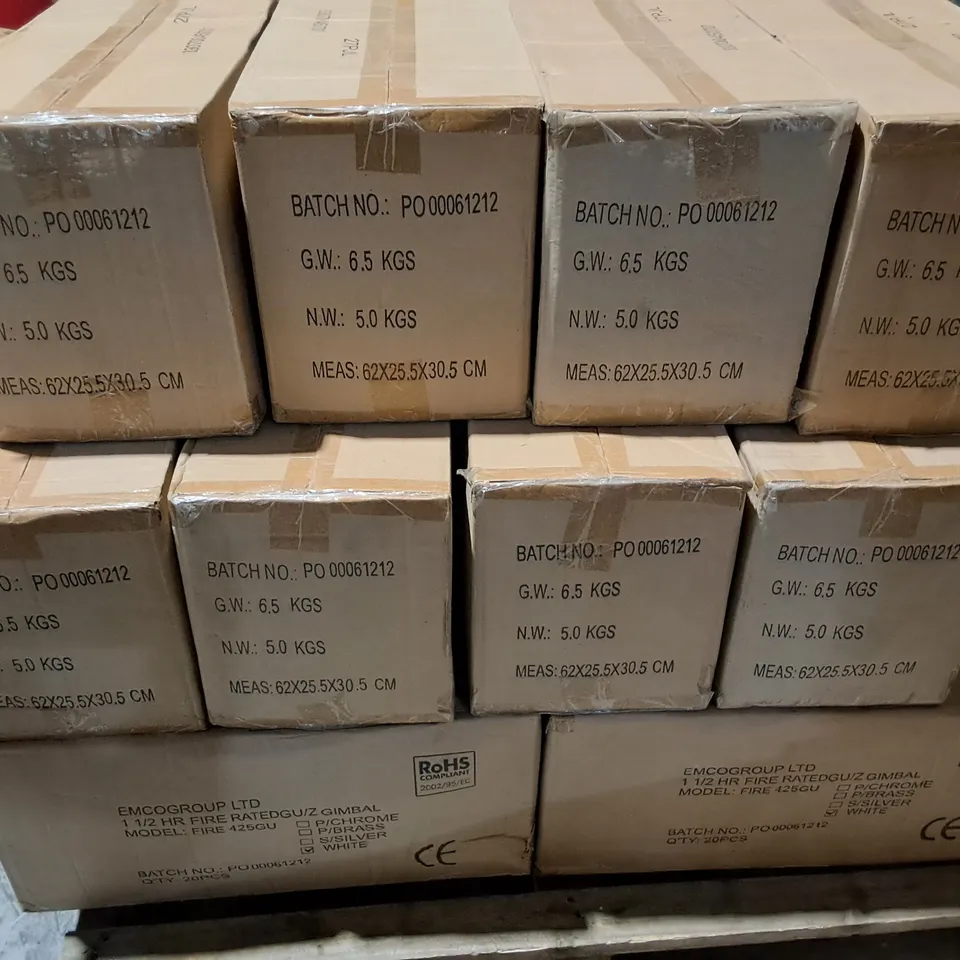 PALLET CONTAINING 17 20-PACK BOXES OF EMCOLITE 100 MINUTE FIRE RATED GU10 GIMBAL DOWNLIGHTS