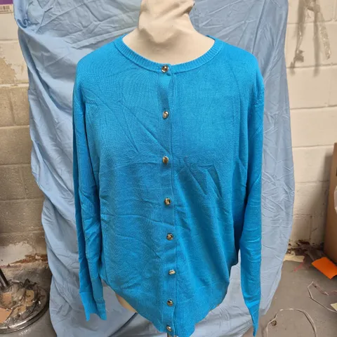 JD WILLIAMS TURQUOISE KNITTED CARDIGAN β BUTTON FRONT, UK 12/14