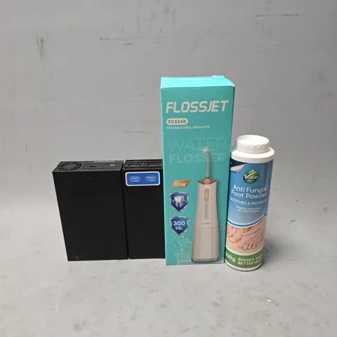 BOX OF APPROXIAMTELY 15 ASSORTED ITEMS TO INCLUDE - FLOSSJET ORAL IRRIGATOR , VALUE ANTI FUNGAL FOOT POWDER , SONY PLAYSTATION VR PROCESSOR UNIT CUH-ZVR1 ETC