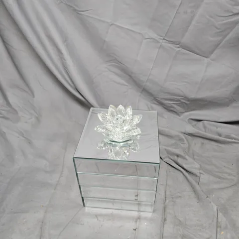 GLASS MIRRORED CUBE JEWELLERY BOX WITH CRYSTAL FLOWER FINIAL JM BY JULIEN MACDONALD STACKED JEWELLERY BOX WITH LOTUS FLOWER