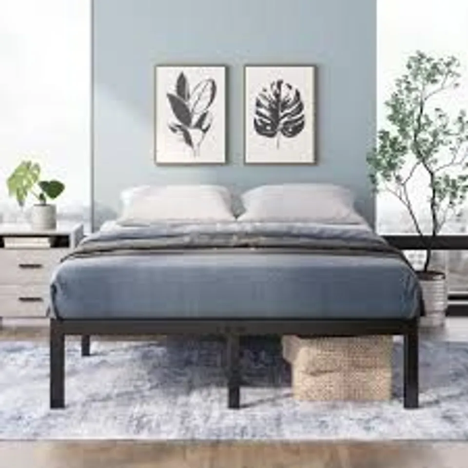 BOXED NIEMAH MODERN METAL PLATFORM BED WITH HEAVY DUTY STEEL SLAT SUPPORT - KING SIZE (1 BOX)