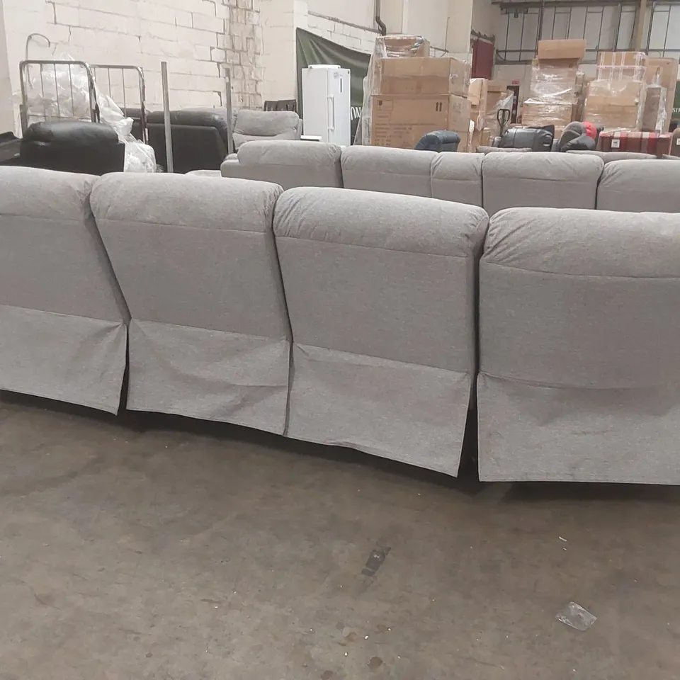 QUALITY DESIGNER FABRIC UPHOLSTERED CORNER SOFA WITH RECLINER, CUP HOLDERS AND STORAGE