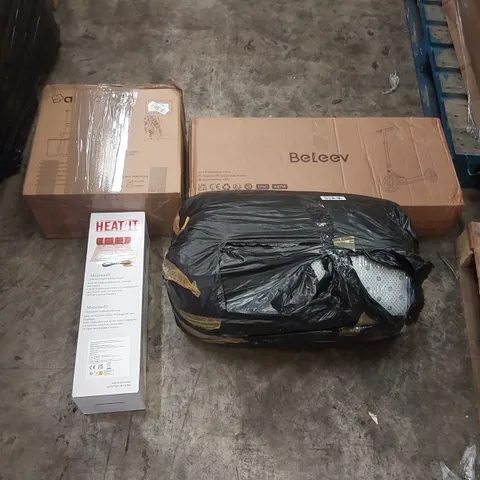 PALLET OF ASSORTED ITEMS INCLUDING: COLD PRESS JUICER, BELEEV SCOOTER, ELECTRIC FLOOR HEATING SYSTEM, RUG ECT