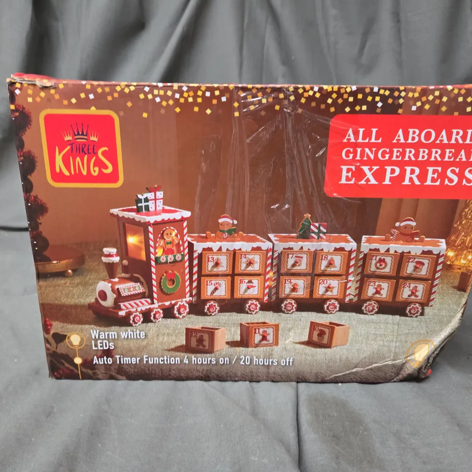 BOXED THREE KINGS GINGERBREAD TRAIN LIGHT UP ADVENT CALENDAR RRP £29.99