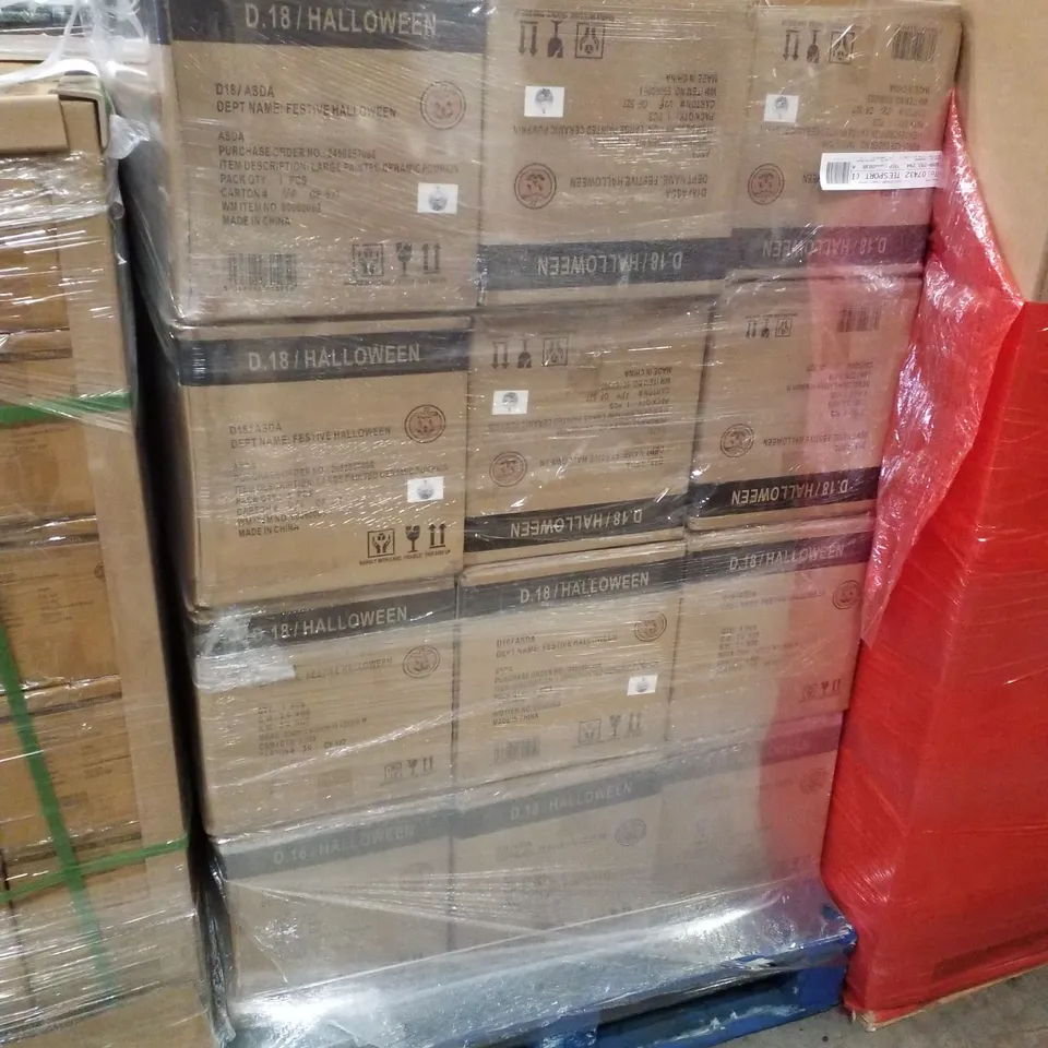 PALLET CONTAINING APPROXIMATELY 36 BRAND NEW LARGE PAINTED CERAMIC PUMPKINS