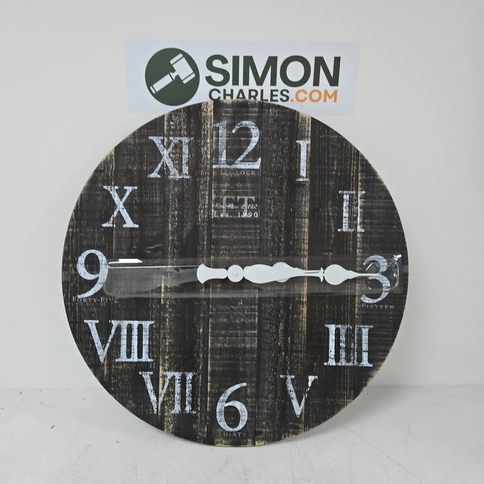 DECORATIVE ROUND WALL CLOCK WITH WOOD PLANK DESIGN