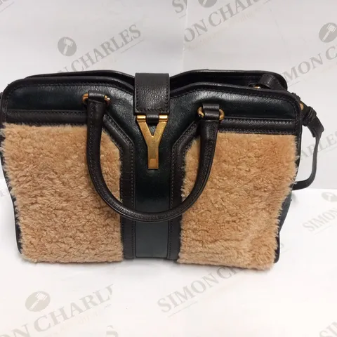 YVES SAINT LAURENT WOOL AND LEATHER CLUTCH BAG