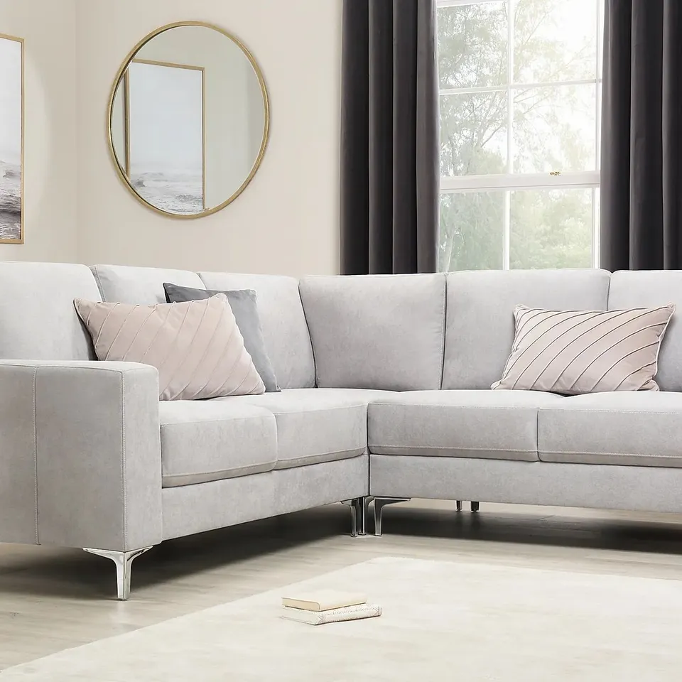 BOXED DESIGNER BALTIMORE PLUSH DOVE GREY FABRIC CORNER SOFA (BOX 2 OF 3 ONLY)