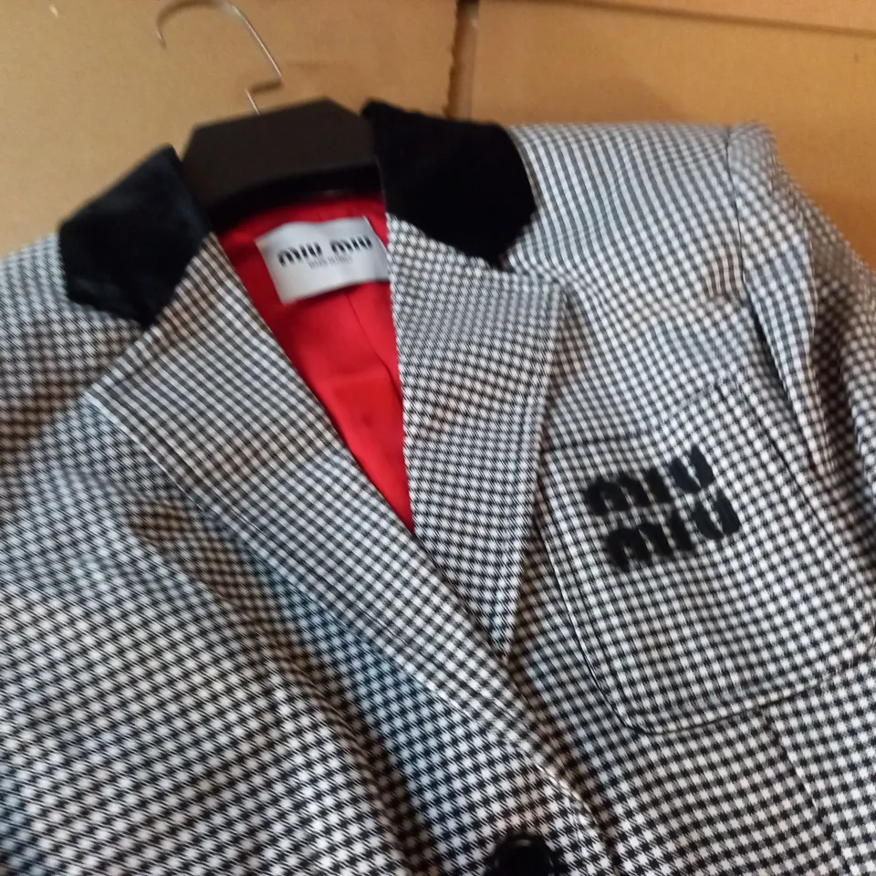 MIU MIU BLACK/WHITE CHECK SUIT JACKET - M