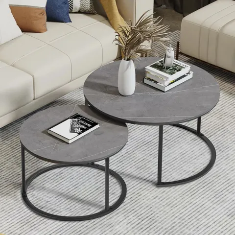 BOXED 2 PIECE MARBLE ROUND NEST OF TABLES COFFEE TABLE SET SINTERED STONE