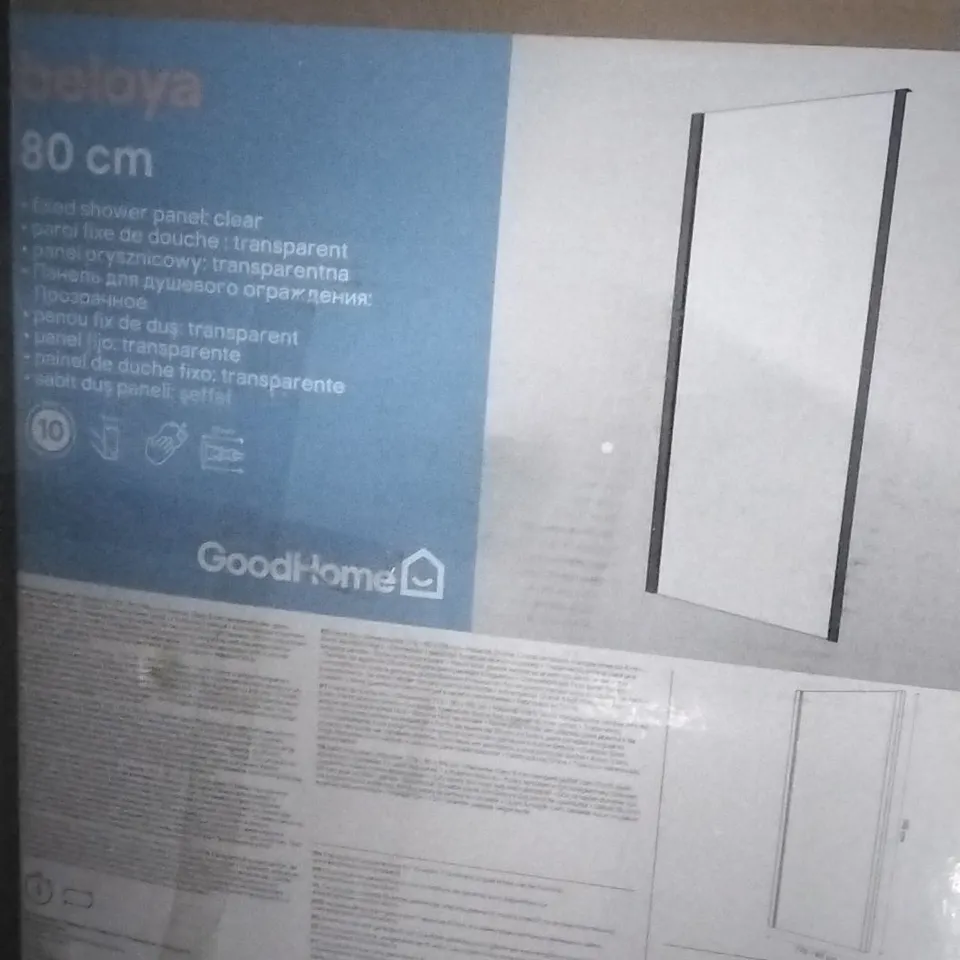 BOXED 80CM FIXED SHOWER PANEL (CLEAR) 
