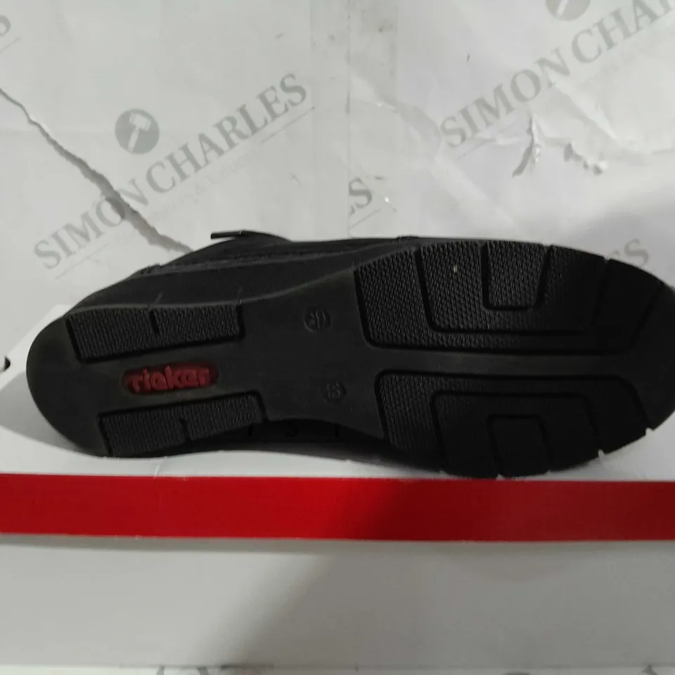 BOXED PAIR OF RIEKER WEDGE TRAINERS WITH SIDE ZIPS - BLACK - SIZE 6