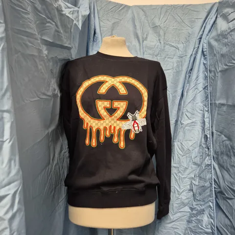 GUCCI BLACK SWEATSHIRT WITH DRIPPING GG LOGO β SIZE L