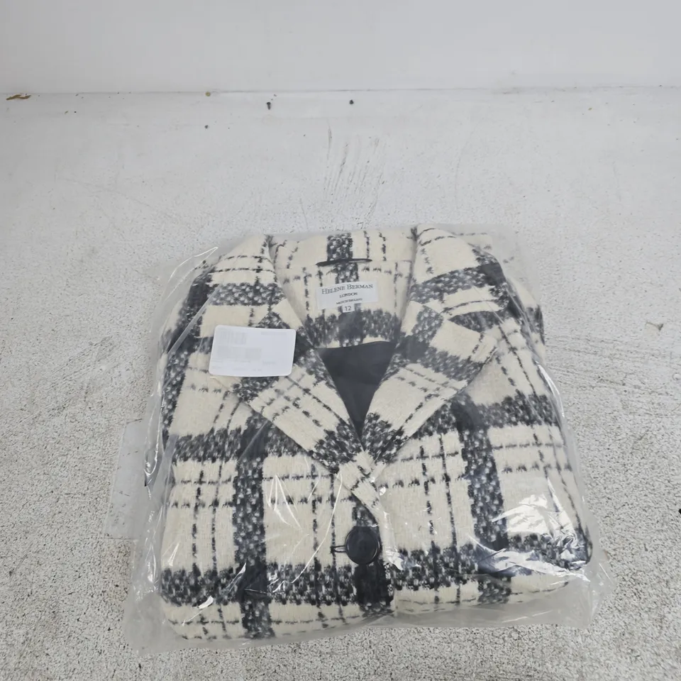 HELENE BERMAN LONDON COAT – BLACK & WHITE PLAID, UK SIZE 12