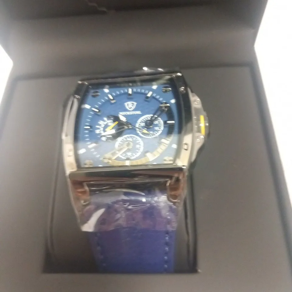 MEN’S RUCKSTUHL R300 CHRONOGRAPH WATCH – BLUE MULTI FUNCTION DIAL – BLACK CASE -3ATM WATER RESISTANT – GENUINE LEATHER STRAP 