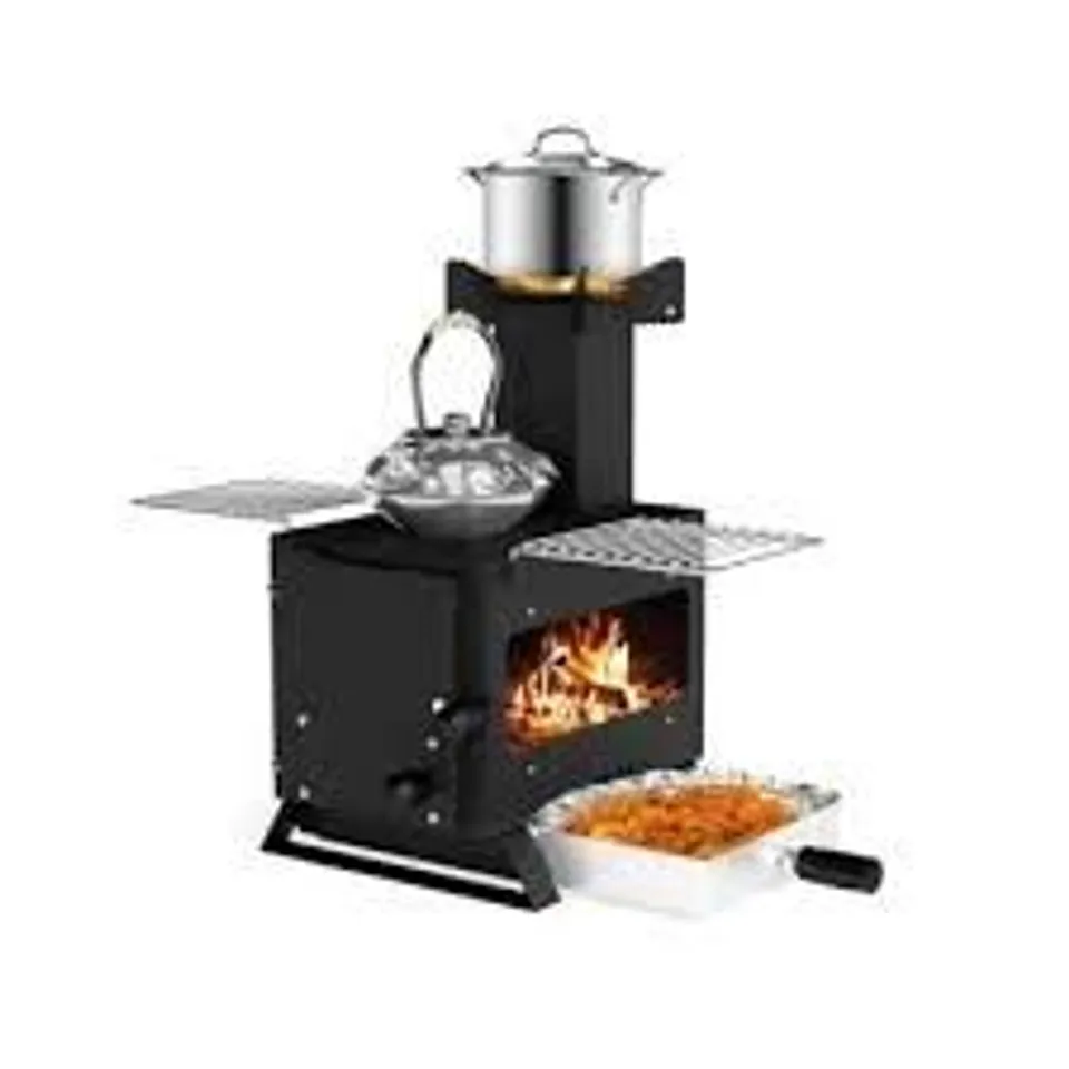 COSTWAY PORTABLE WOOD BURNING STOVE MINI HEATER BURNER WITH POT RACK-SILVER