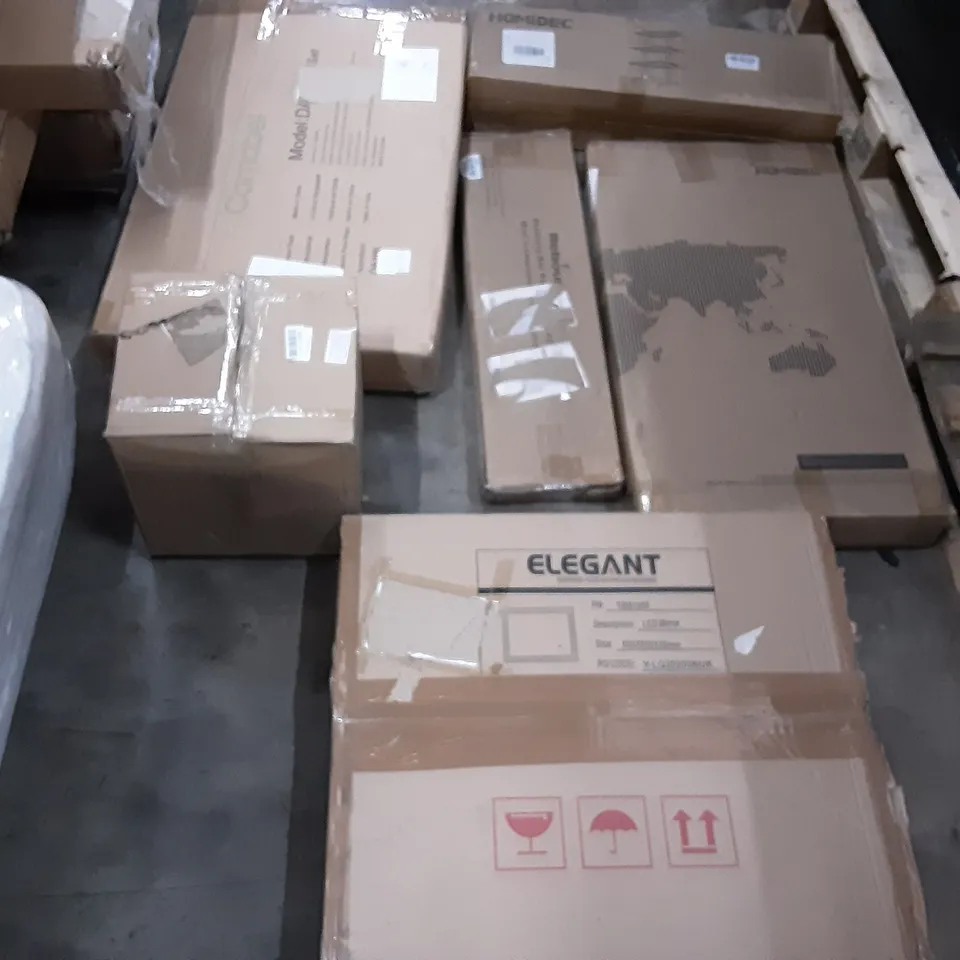 PALLET OF ASSORTED PRODUCTS INCLUDING ELEGANT LED MIRROR, HOMIDEC DRYING RACK, CAMABEL GARMENT RACK, FAN LIGHT, REBOUND FITNESS STABILITY BAR HAND RAIL