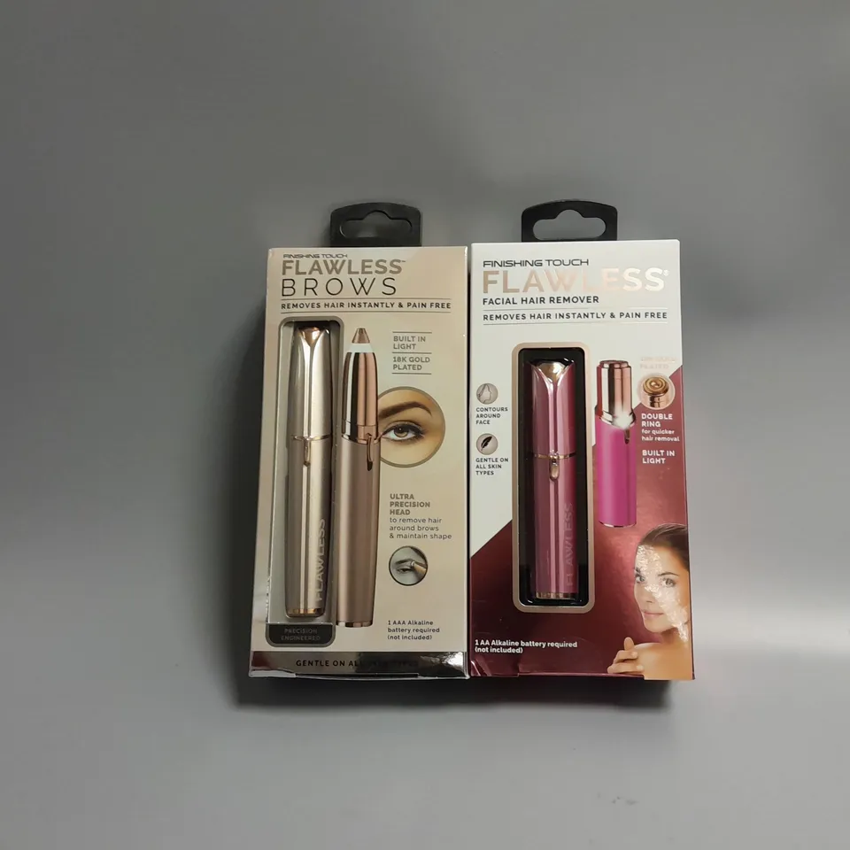 2 BOXED FLAWLESS FINISHING TOUCH PRODUCTS TO INCLUDE FACIAL HAIR REMOVER AND EYEBROW TRIMMER 