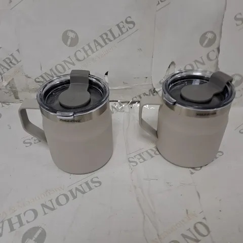 LOCK & LOCK PAIR OF INSULATED STAINLESS STEEL MUGS - OFF WHITE