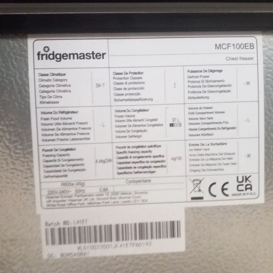 FRIDGEMASTER 97 LITRE CHEST FREEZER - BLACK