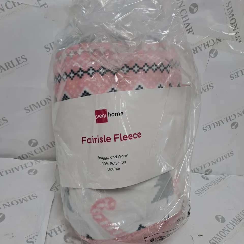 CHRISTMAS FAIRISLE FLEECE DUVET COVER SET - BLUSH RRP £30