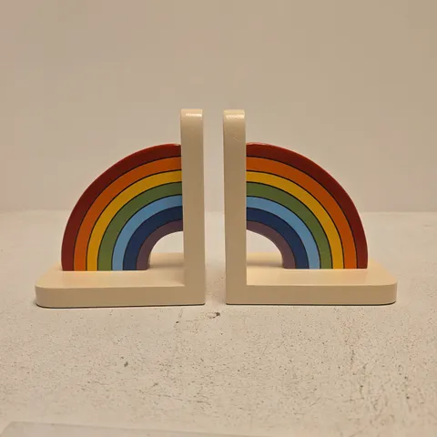 HAND CRAFTED WOODEN RAINBOW ARCH BOOKENDS 
