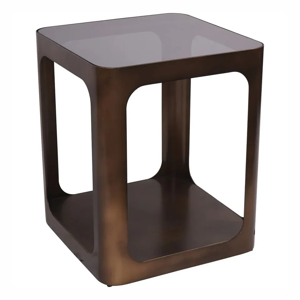 BOXED THORPE SQUARE SIDE TABLE - METAL & GLASS (1 BOX)