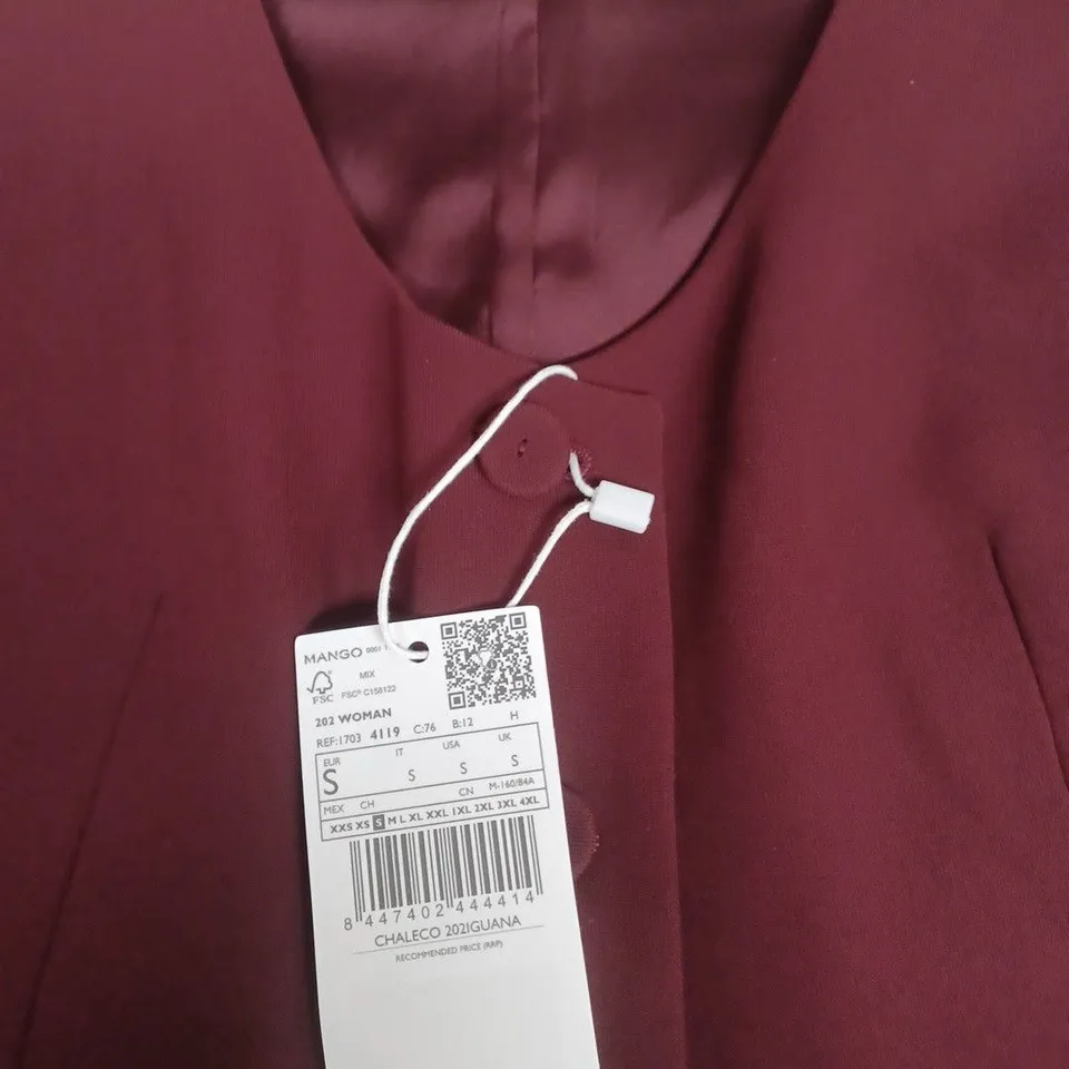 MANGO WOMEN'S BURGUNDY SLEEVELESS WAISTCOAT – SIZE S (WOMAN) WITH TAG