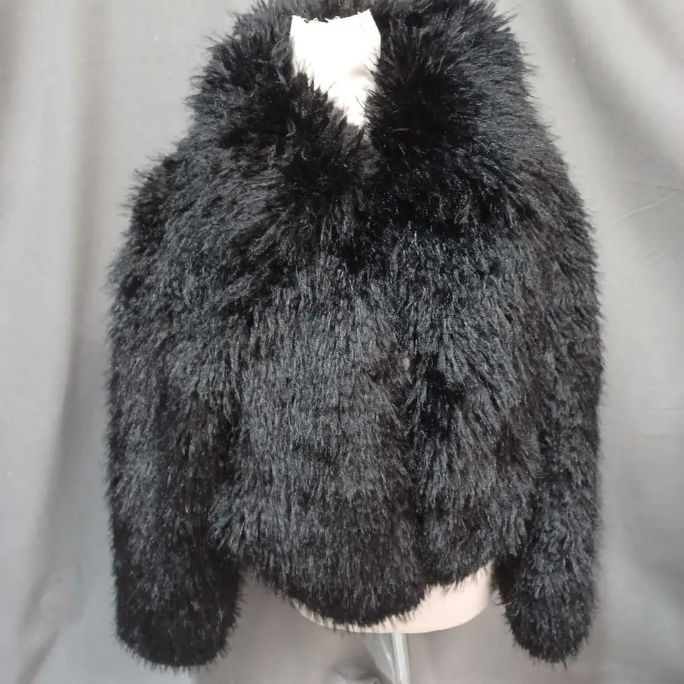 STADIVARIUS FAUX FUR JACKET IN BLACK SIZE S