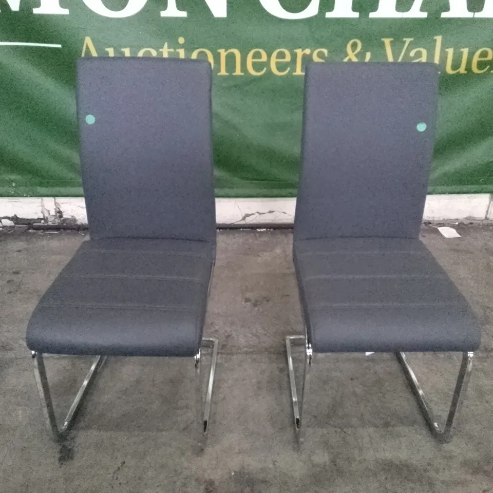 SET OF 2 NEW PERTH GREY LEATHER DINING CHAIRS (CHROME LEG)