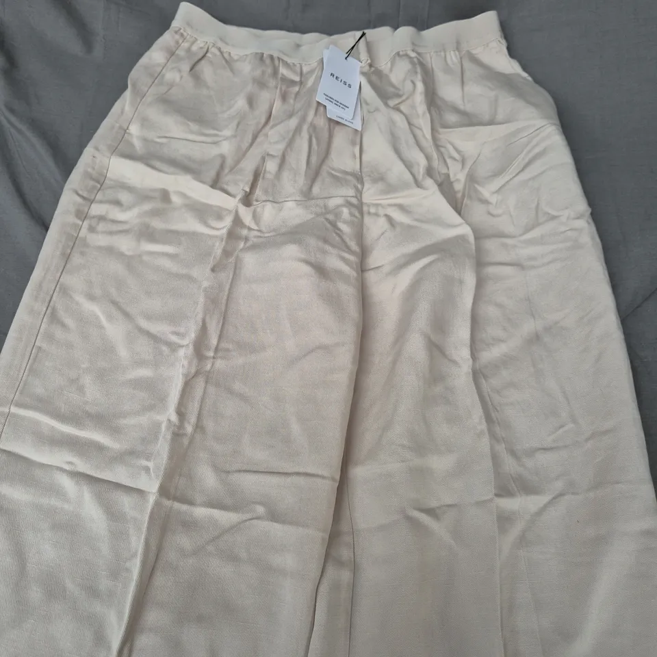 REISS VERA-WAISTBAND LINEN BLEND BOTTOMS IN OATMEAL - 14R