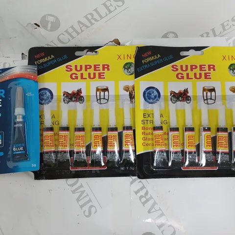 BOX OF 13 TUBES OF ASSORTED SUPER GLUE
