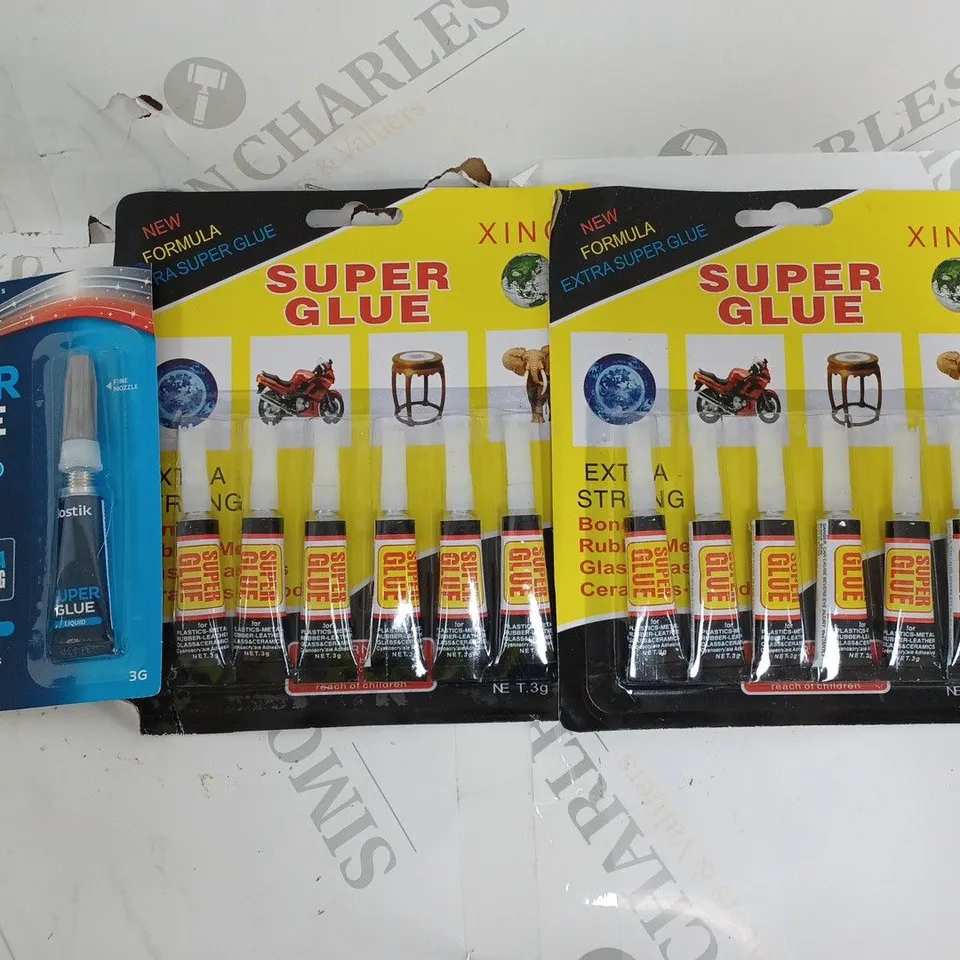 BOX OF 13 TUBES OF ASSORTED SUPER GLUE