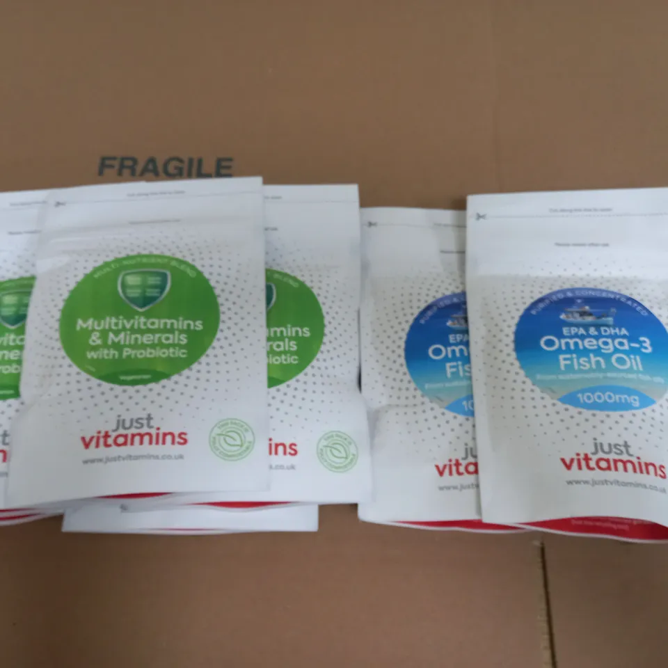 LOT OF 8 JUST VITAMINS OMEGA-3 FISH OIL AND MULTIVITAMINS