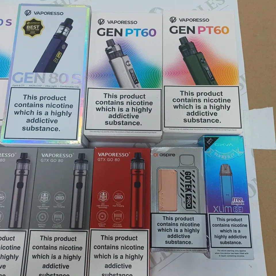 LOT OF 15 ASSORTED E-CIGS AND PARTS TO INCLUDE GEEKVAPE, VAPORESSO AND VOOPOO