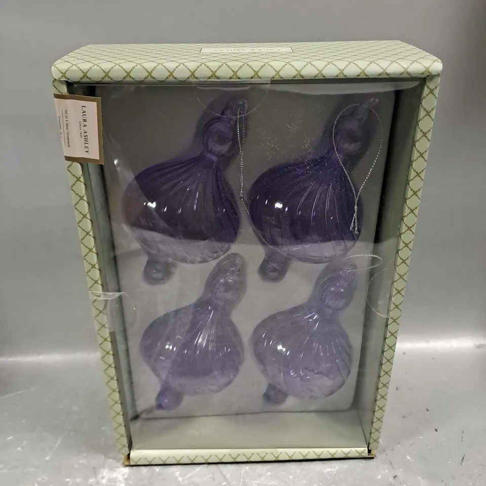 BOXED LAURA ASHLEY SET OF 4 GLASS ORNAMENTS - COLLECTION ONLY 