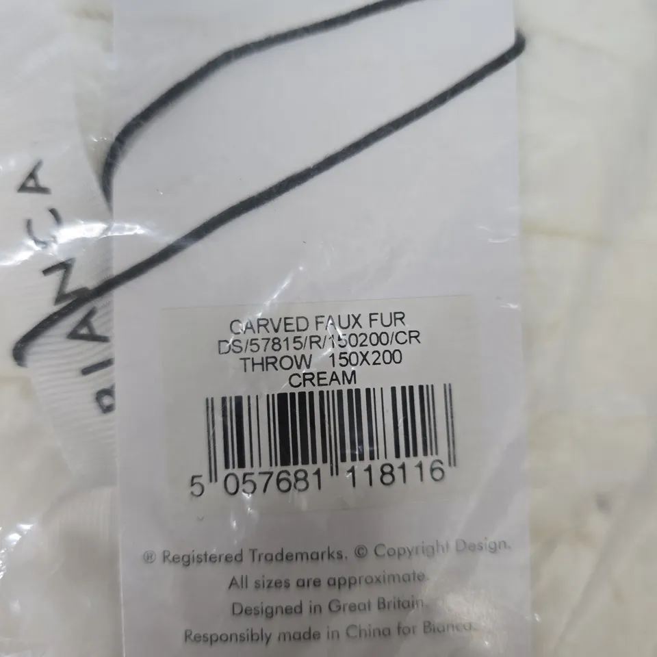 BIANCA CARVED FAUX FUR THROW 150X200 CREAM