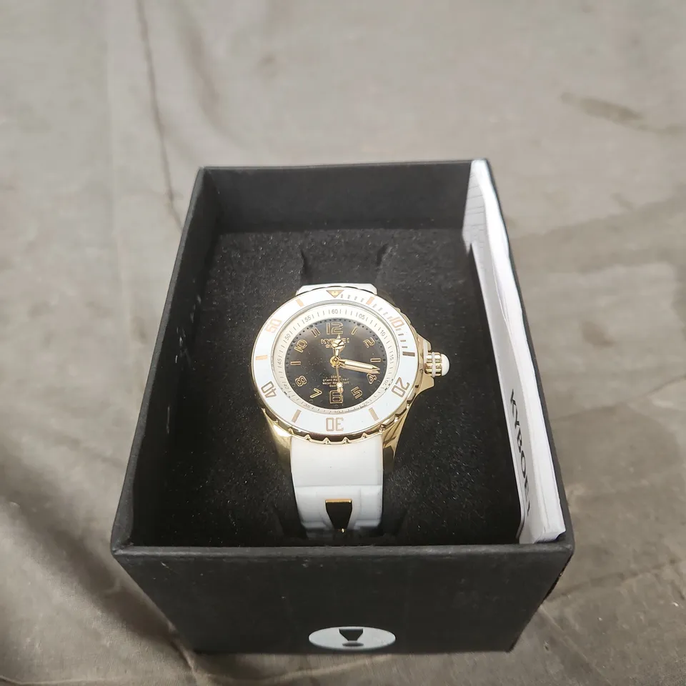 KYBOE! WHITE SILICONE STRAP WATCH WITH GOLD-TONE CASE 