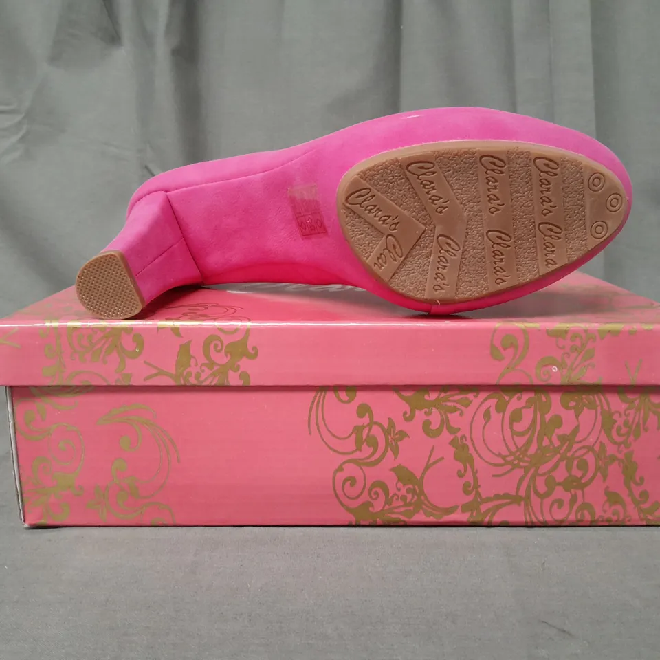 BOXED PAIR OF CLARA'S CLOSED TOE HIGH HEEL SHOES IN FUCHSIA 39