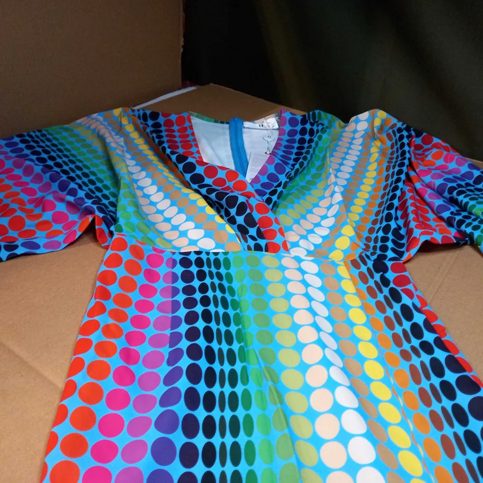 FOREVER UNIQUE BLUE SPOT PLUNGE MIDI DRESS - SIZE 8
