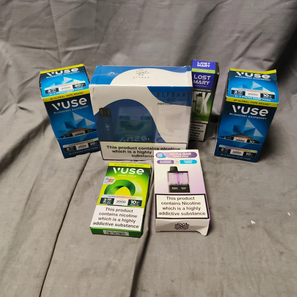 APPROXIMATELY 15 ASSORTED E-CIGARETTE PRODUCTS TO INCLUDE BRANDS SUCH AS VUSE, ELFBAR, AURABAR, ETC - COLLECTION ONLY