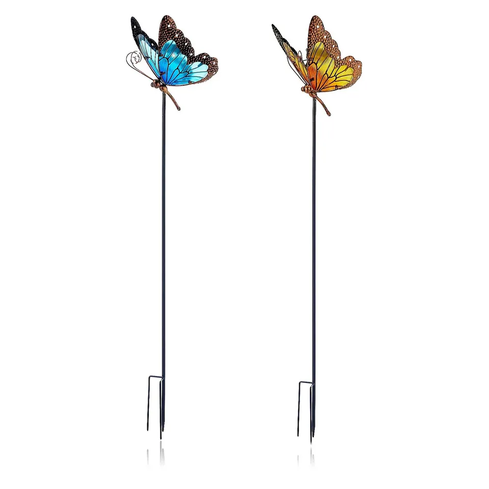 GARDEN REFLECTIONS SET OF 2 GLASS BUTTERFLY SOLAR STAKE LIGHTS