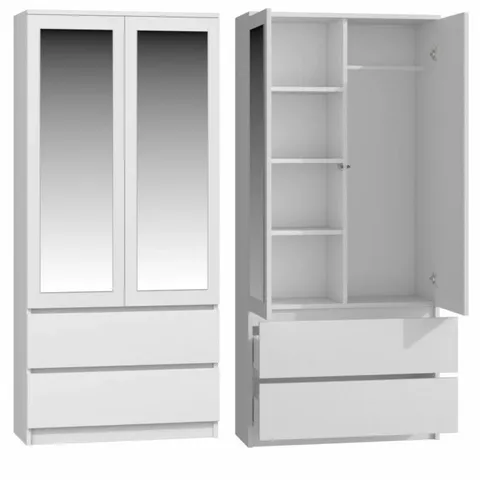 BOXED JENNESS 2 DOOR WARDROBE - WHITE (3 BOXES)