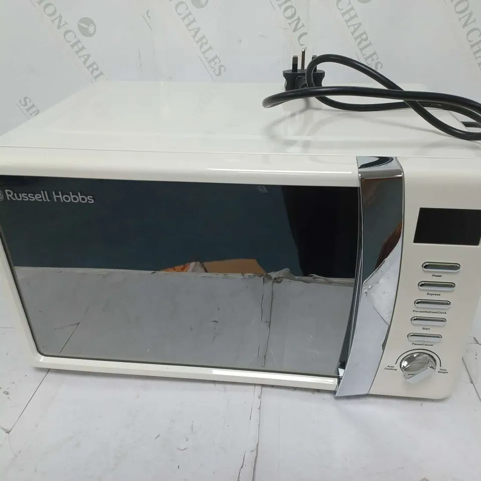 BOXED RUSSELL HOBBS WORCHESTER COMPACT CREAM DIGITAL MICROWAVE